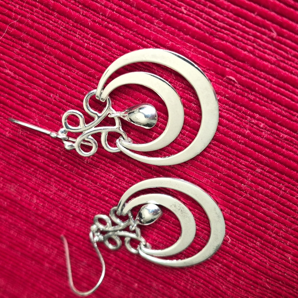 Vintage Mexico 925 Elegant Sterling Silver Dangle Earrings - Picture 4 of 6